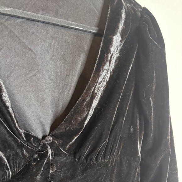 Lulu's Make it Merry Black Velvet Long Sleeve Button-Up Mini Dress - Picture 3 of 6